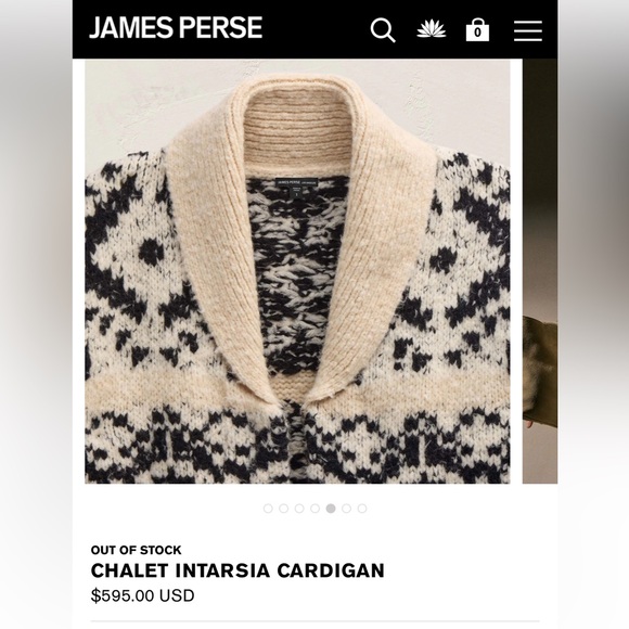 NWT James Peres CHALET INTARSIA CARDIGAN ivory/black - Picture 3 of 9